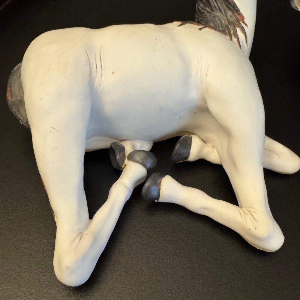 Handcrafted Ceramic Horse Figurines Set Of 2 Stamped Bier 2003 Painted White & G - Picture 3 of 16